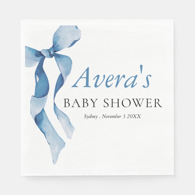 Pastel Blue Bow Baby Shower Party Napkin (Front)