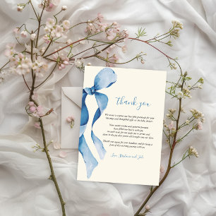 Pastel Blue Bow Baby Shower Thank you Card