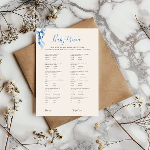 Pastel Blue Bow Baby Trivia Baby Shower Game Card