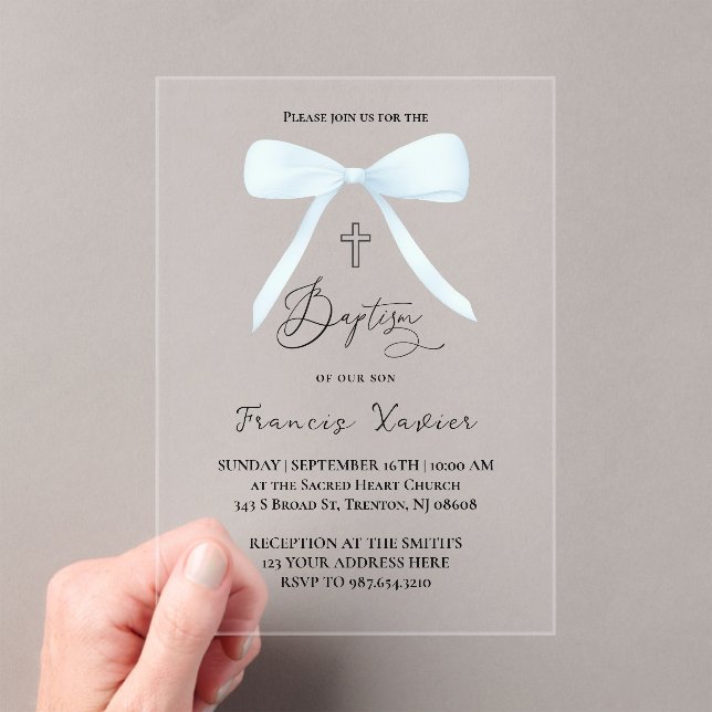 pastel blue bow | Baptism Acrylic Invitations (Insitu (Handheld))