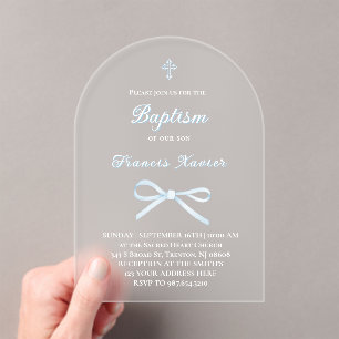 pastel blue bow Baptism Acrylic Invitations