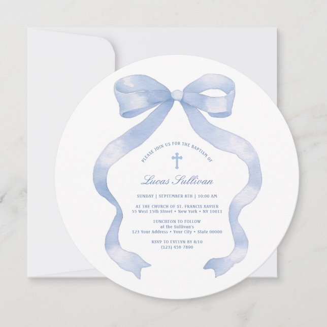 Pastel Blue Bow Baptism Invitation (Front)