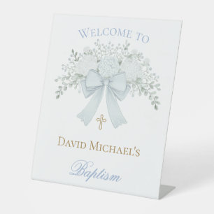 pastel blue bow Baptism welcome sign