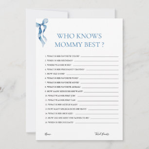 Pastel Blue Bow Who Knows Mummy Best Baby Shower Invitation