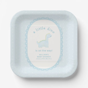 Pastel Blue Boy Prehistoric Dinosaur Baby Shower Paper Plate