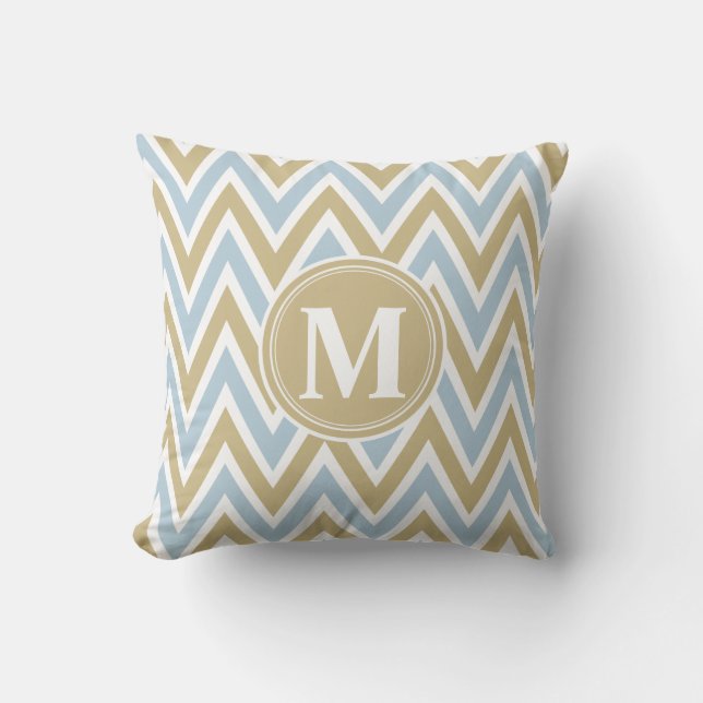 Pastel Blue & Brown Chevron Monogram Cushion (Front)