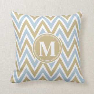 Pastel Blue & Brown Chevron Monogram Cushion