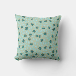 Pastel Blue Bunnies and Sky Blue Carrots on Cotton Cushion