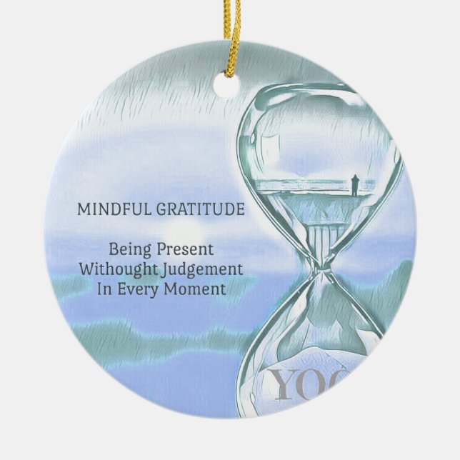 Pastel Blue Calming Yoga Hourglass Gratitude Ceramic Tree Decoration (Front)