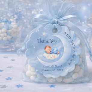 Pastel Blue Celestial Moon Stars Baby Shower Favou Favour Tags
