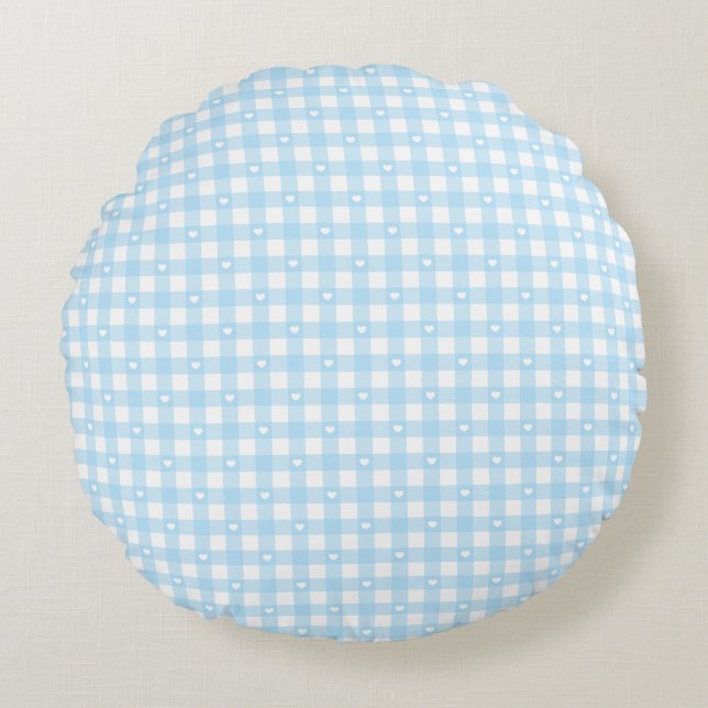 Pastel Blue Checks Round Cushion (Front)