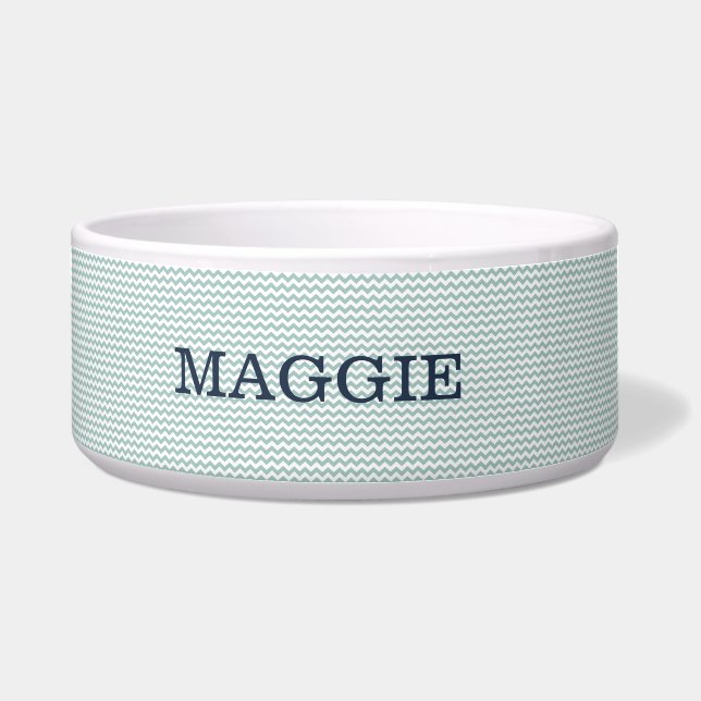 Pastel blue chevron Large Dog Bowl (Front)