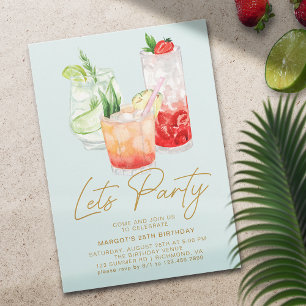 Pastel Blue Chic Summer Cocktail Party Birthday Invitation