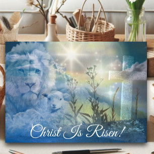 Pastel Blue Christ Is Risen Resurrection Easter Foil Holiday Card