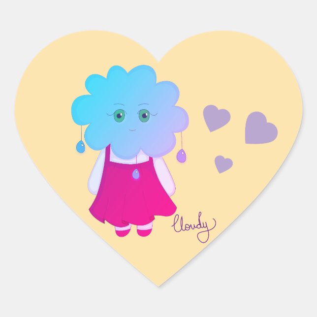 Pastel Blue Cloud Character Heart Illustration Art Sticker (Front)