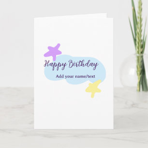 Pastel blue clouds stars purple happy birthday nam card