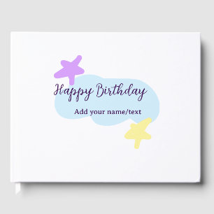 Pastel blue clouds stars purple happy birthday nam guest book
