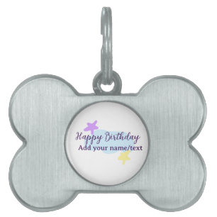 Pastel blue clouds stars purple happy birthday nam pet ID tag