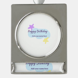 Pastel blue clouds stars purple happy birthday nam silver plated banner ornament