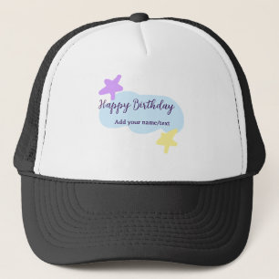 Pastel blue clouds stars purple happy birthday nam trucker hat