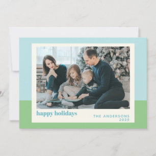 Pastel Blue Color Block Holiday Photo Card