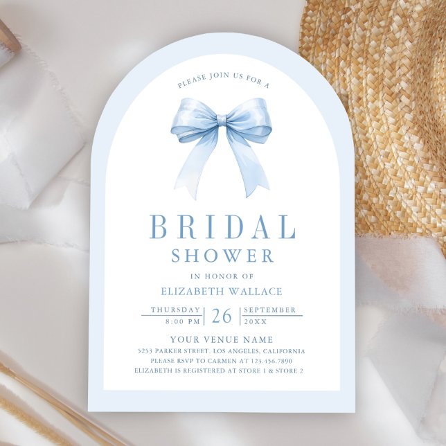 Pastel Blue Coquette Bow Arch Photo Bridal Shower Invitation (Creator Uploaded)