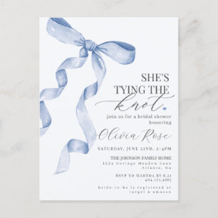 Pastel Blue Coquette Bow Bridal Shower Invite Postcard