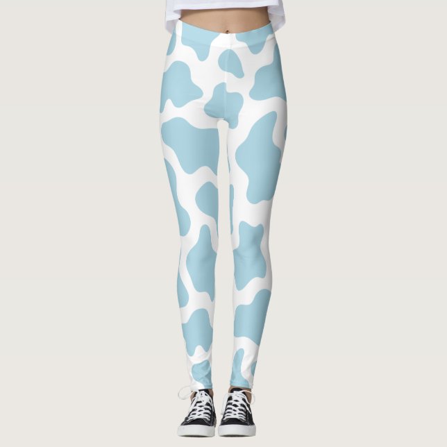 pastel blue cow print kawaii leggings (Front)