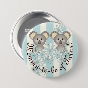 Pastel Blue Cute Baby Koala Mum-to-be of Twin Boy 7.5 Cm Round Badge