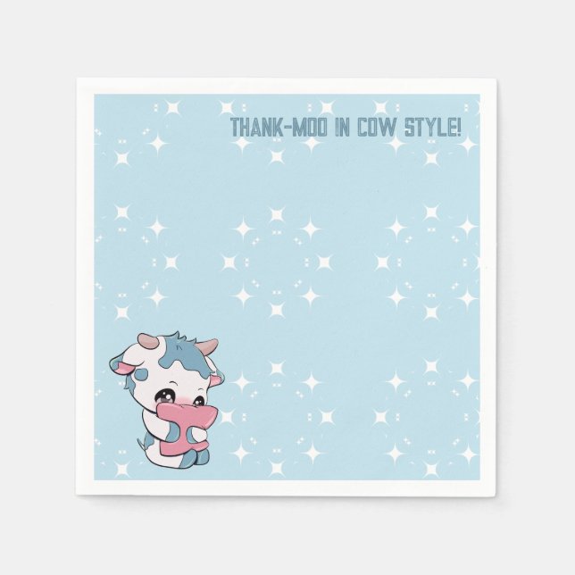 Pastel Blue Cute Cow  Napkin (Front)