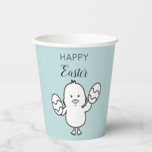 Pastel Blue Cute Easter Chick & Eggs Illustration Paper Cups