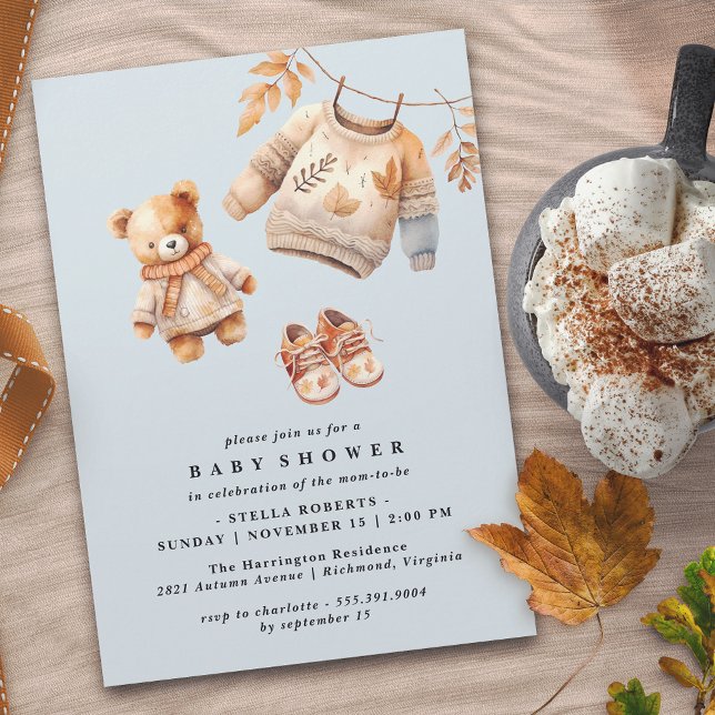Pastel Blue | Cute Modern Fall Baby Boy Shower Invitation (Creator Uploaded)