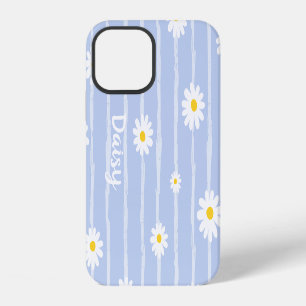 Pastel Blue Daisy Flowers Striped Pattern Custom iPhone 12 Case