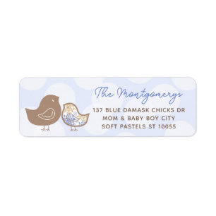 Pastel Blue Damask Chicks Boy Baby Shower Address