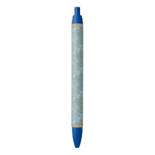 Pastel Blue Decorative Flowers Black Ink Pen