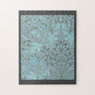 Pastel Blue Decorative Flowers Jigsaw Puzzle