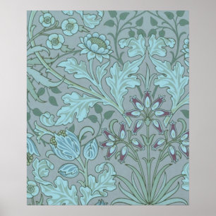 Pastel Blue Decorative Flowers Poster