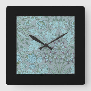 Pastel Blue Decorative Flowers Square Wall Clock