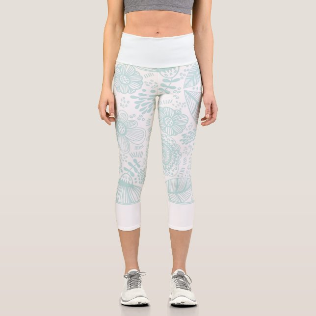 pastel blue delicate floral girly capri leggings (Front)