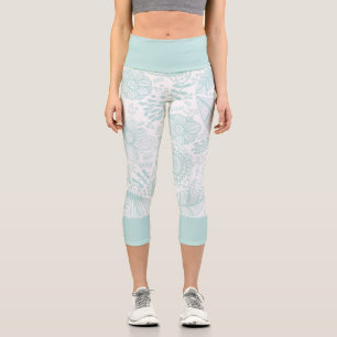 pastel blue delicate floral girly capri leggings