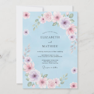 Pastel Blue Delicate Floral Wedding Invitation