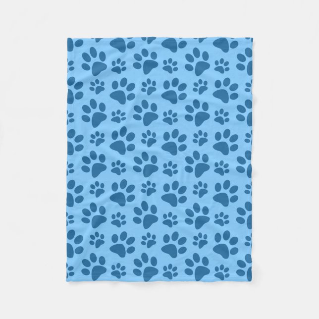 Pastel blue dog paw print pattern fleece blanket (Front)