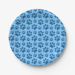 Pastel blue dog paw print pattern paper plate
