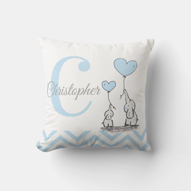 Pastel Blue Elephant Personalised Baby Boy Pillow (Front)