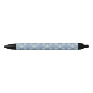 Pastel blue floral abstract repeat  black ink pen