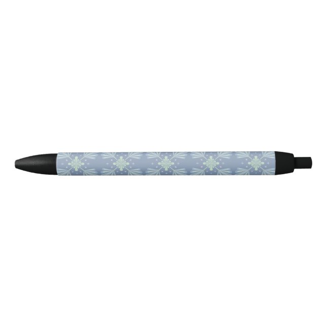 Pastel blue floral abstract repeat  black ink pen (Front)