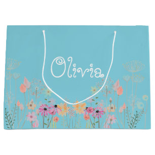 Pastel Blue Floral Baby Shower Gift Bag