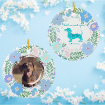 Pastel Blue Floral Dachshund Custom Photo Memorial