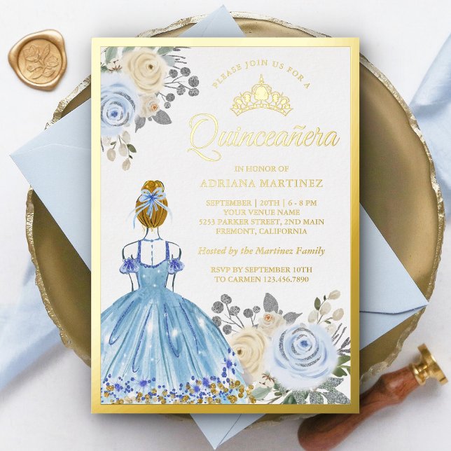 Pastel Blue Floral Dress Princess Quinceanera Gold (Creator Uploaded)