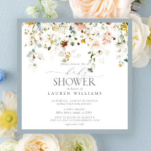 Pastel Blue Floral Drop Script Baby Shower Invitation